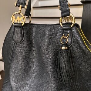 Michael Kors Black Leather Shoulder Bag with Gold Accents